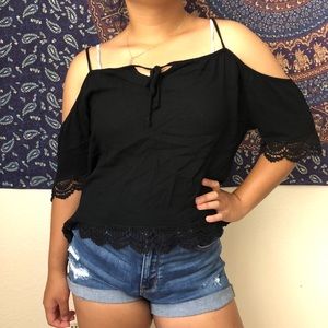 Black off shoulder women’s short sleeves top